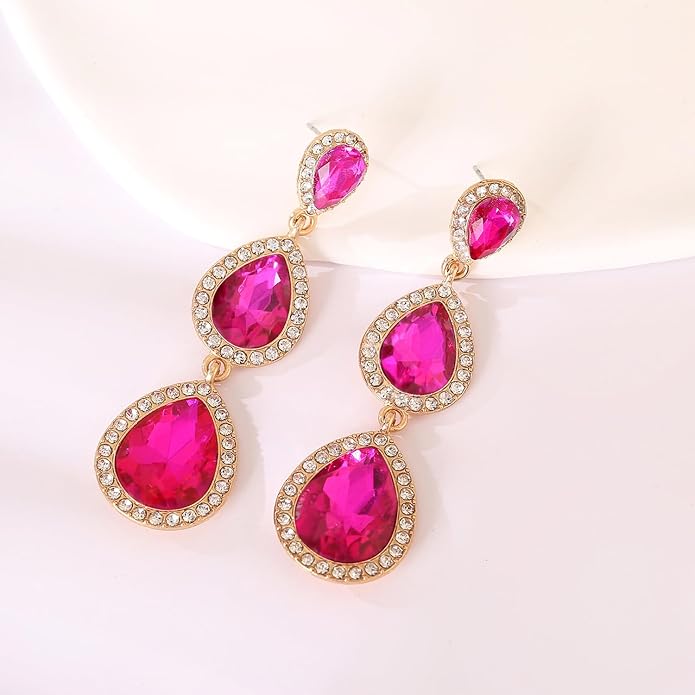 Vintage Rhinestone Teardrop Dangle Earrings Long Dangling Drop Earrings Crystal Chandelier Earrings for Women Wedding Bridal Prom