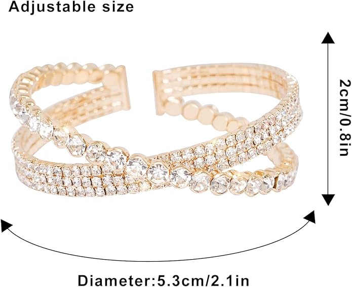 Rhinestone Bracelet Multilayer Cuff Bracelet Sparkling Crystal Layered Bridal Bracelets for Women
