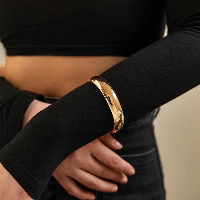 Golden Polished Chunky Twisted Hinged Waterdrop Bangle Bracelet for Women Spiraled Oval Bangle Bracelet