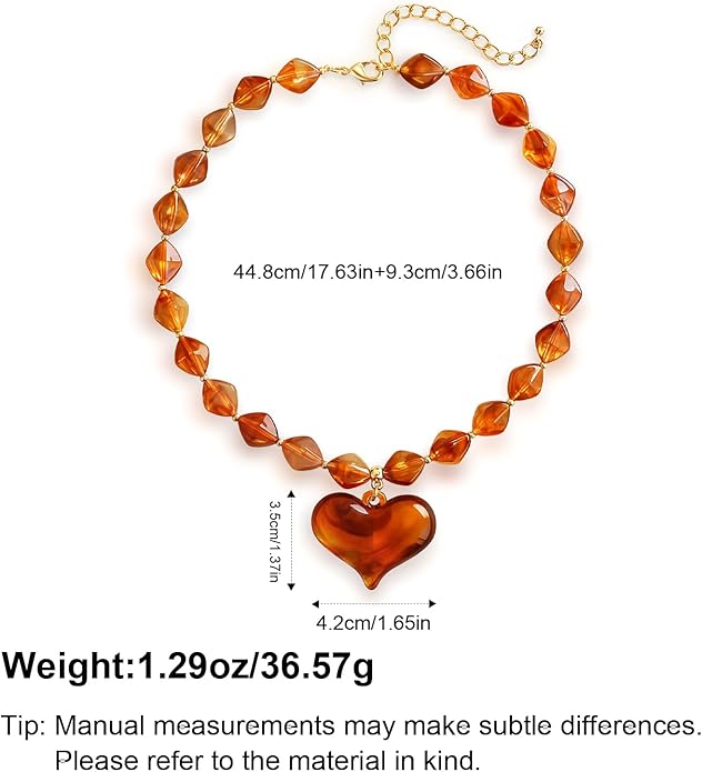 Large Acrylic Heart Necklaces for Women Chunky Puffy Heart Pendant Necklace Exaggerated Statement Love Beaded Choker Necklace Jewelry