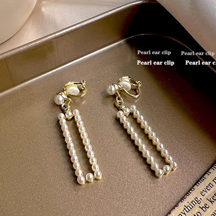 Pearl Clip on Earrings for Women Drop Clip Earrings for Women Gold Plated White Imitation Pearl Earrings Fashion
