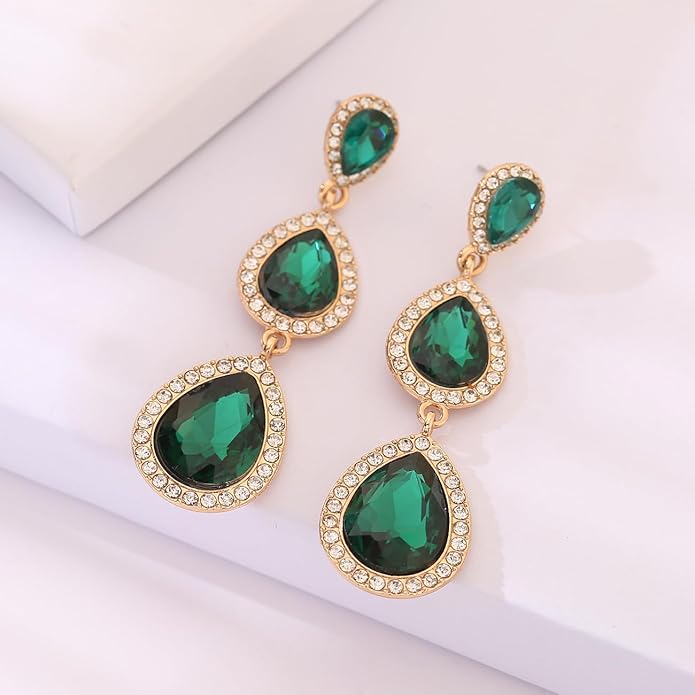 Vintage Rhinestone Teardrop Dangle Earrings Long Dangling Drop Earrings Crystal Chandelier Earrings for Women Wedding Bridal Prom