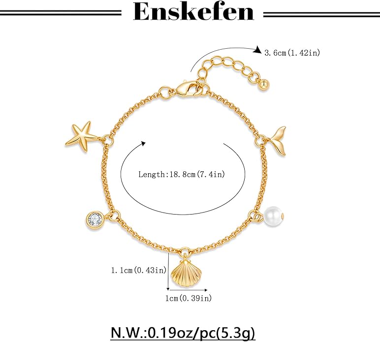 Gold Charm Bracelet for Women Boho Adjustable Shell Starfish Bracelet Summer Beach Ocean Statement Bracelets