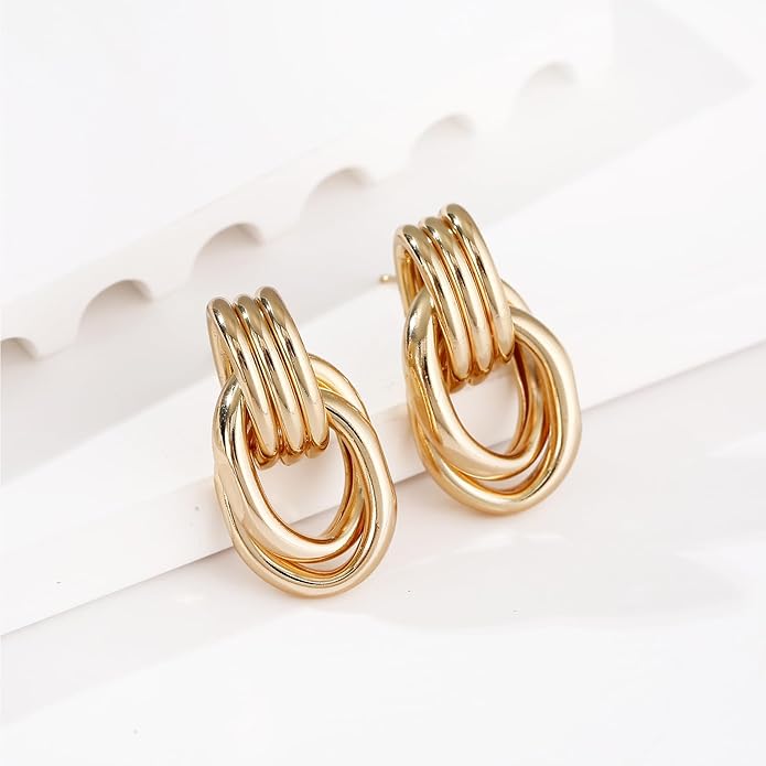 Gold/Silver Statement Geometric Earrings for Women Chunky Gold Knot Link Drop Dangle Earrings Trendy Jewelry Gift