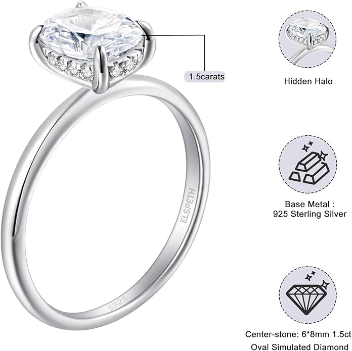 Elspeth 925 Sterling Silver Engagement Ring for Women Oval/Radiant/Pear/Princess/RoundCut Cubic Zirconia Promise Ring Size 4-10