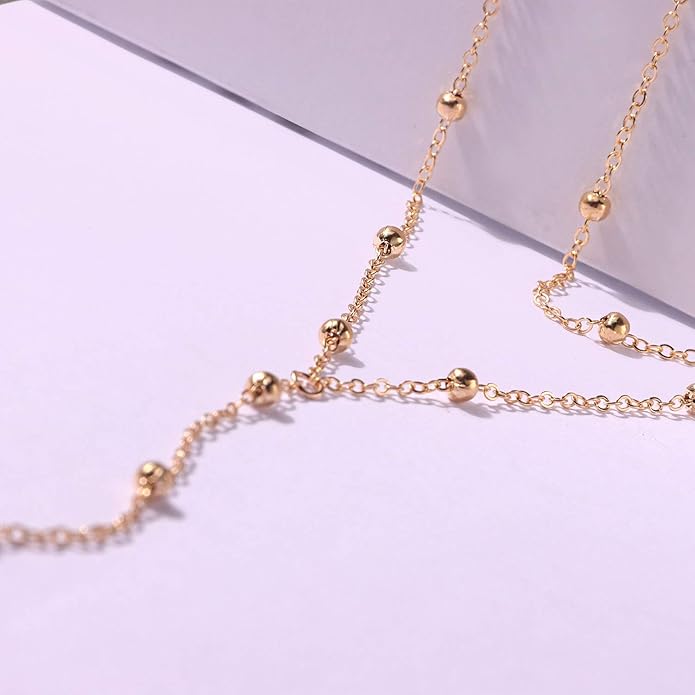 Lariat Gold Necklace for Women Dainty Long Necklace 14k Gold Plated/Silver Y-Shaped Pendant Drop Chain Trendy Layered Pearl/Beaded/CZ Necklaces Simple Gold Jewelry For Women Gift