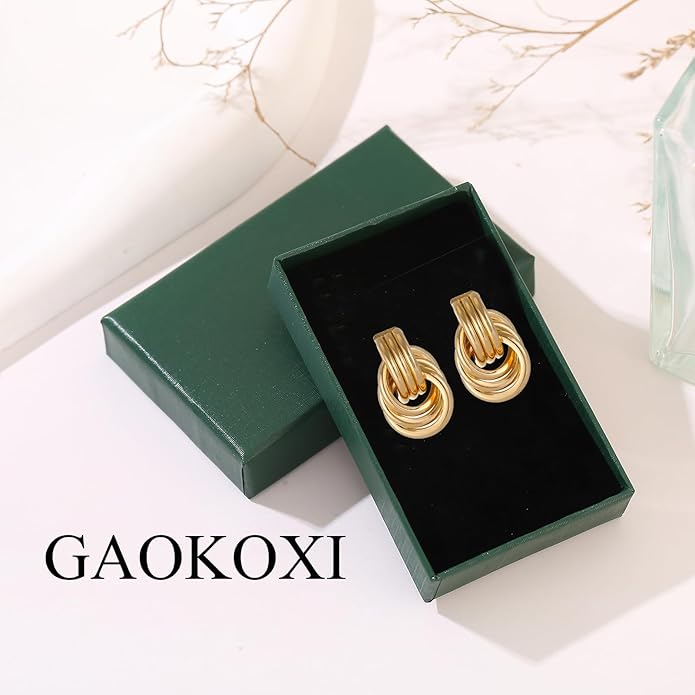 Gold/Silver Statement Geometric Earrings for Women Chunky Gold Knot Link Drop Dangle Earrings Trendy Jewelry Gift