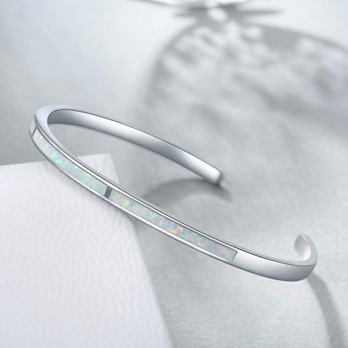 WINNICACA Bracelet for Women Opal Bracelet 925 Sterling Silver Opal Cuff Bangle Bracelets Inspirational Fine Jewelry Gifts for Women Her Wife Mom Daughter Anniversary Birthday Gifts Ideas