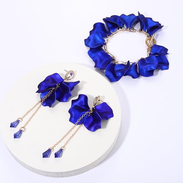 Flower Petal Necklace Earrings Set Layered Statement Beaded Jewelry Set for Women Summer Necklace Earrings