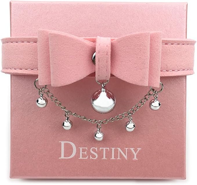 Destiny Love Bell Padlock Choker Collar Necklace Lolita Bow Collar Cat Kitty Velvet Necklace with Heart Lock and Key with Box for Women and Men