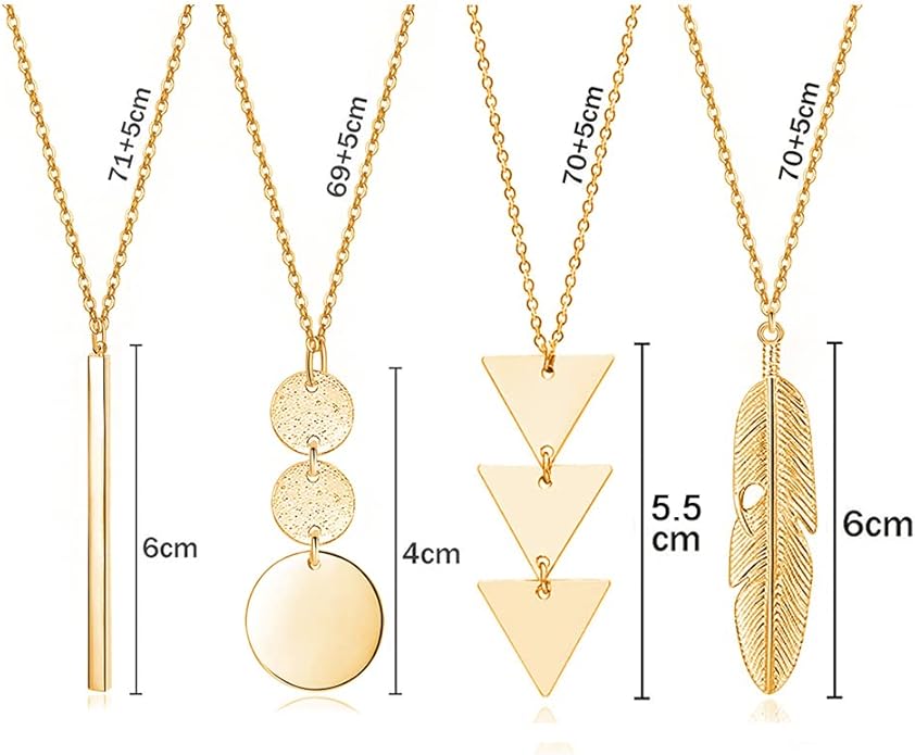 Long Necklaces for Women - Fashion Pendant Necklace Jewelry, Silver Bar Feather Circle Leaf Lock Tassel Y Necklace Jewelry Set for Girls