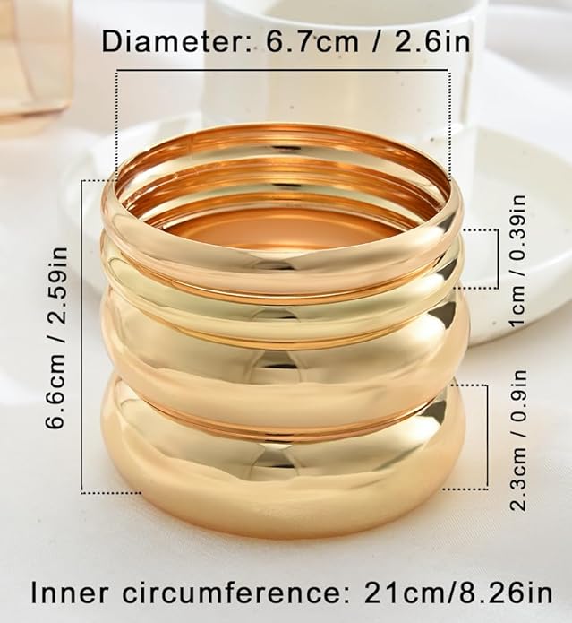 Chunky Gold Bangle Bracelets for Women, Dainty 14k Gold Plated Big Stackable Bangles Set, Trendy Cuff Bracelet Stack Fashion Jewelry Gifts