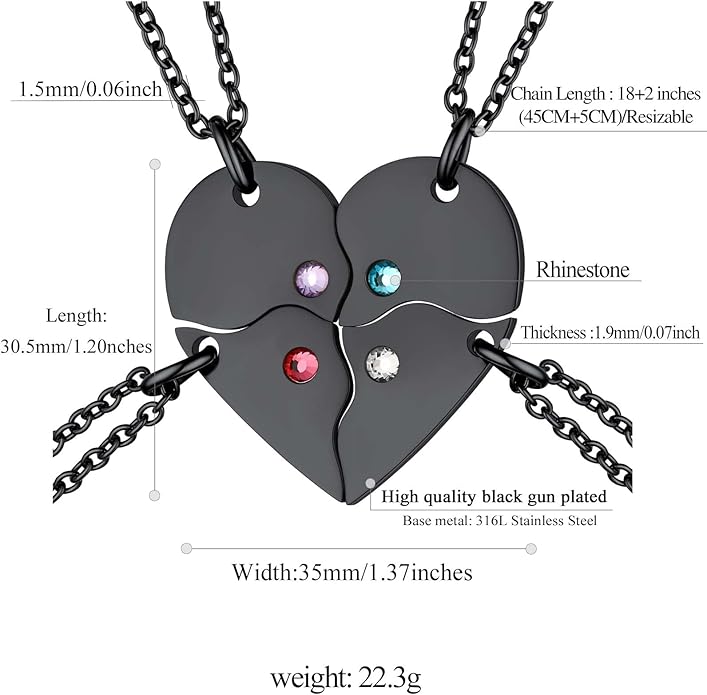 FindChic Personalized Matching BFF Necklace for 2/3/4/5/6 Puzzle Name Heart Pendant Stainless Steel Couple Necklace Set Customized Necklaces for Teen Girls