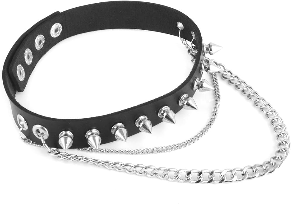 HZMAN Fashion Women Men Cool Punk Goth Metal Spike Studded Link Leather Collar Choker Necklace