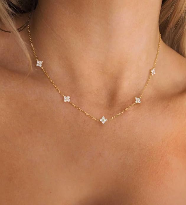 Valentines Day Gifts for Women Her - Dainty Necklaces for Women Cute Station Choker Simulated Diamond Necklace Simple Layering CZ Necklace Trendy Jewelry Gifts