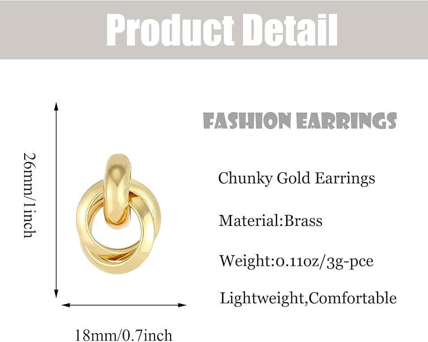 Gold/Silver Statement Geometric Earrings for Women Chunky Gold Knot Link Drop Dangle Earrings Trendy Jewelry Gift