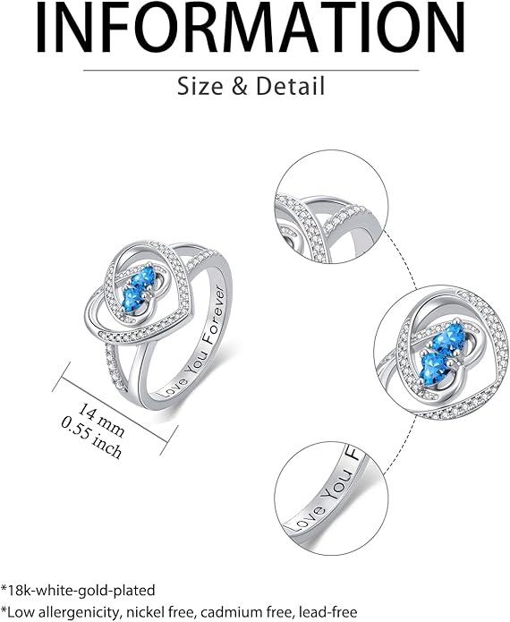 Valentine's Day Gifts for Women Birthstone Rings for Women Heart Statemet Engagement Eternity Wedding Promise Rings Jewelry Anniversary Christmas Valentine Mothers Day Birthday Gifts for Wife Her Girlfriend