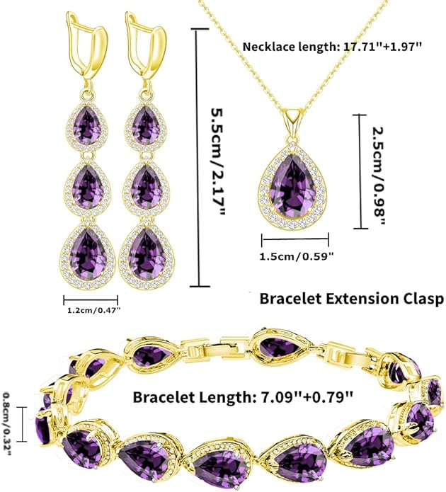 LMXXVJ Necklace Long Earrings Bracelet Set, White Gold Plated Created Blue Sapphire Jewelry Set Wedding Party Gift Jewelry for Women Bridal Bridesmaid