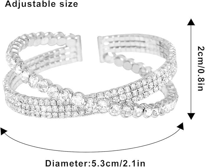 Rhinestone Bracelet for Women MultiLayer Crystal Cuff Bracelet Strand Layered Bracelet