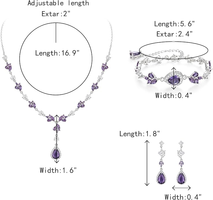 Crysdue Teardrop Bridal Jewelry Set for Wedding Party, Silver/14K/Rose Gold Plated Prom Costume Jewellery for Bride Bridesmaids Women, Cubic Zirconia Necklace Dangle Earrings Bracelet