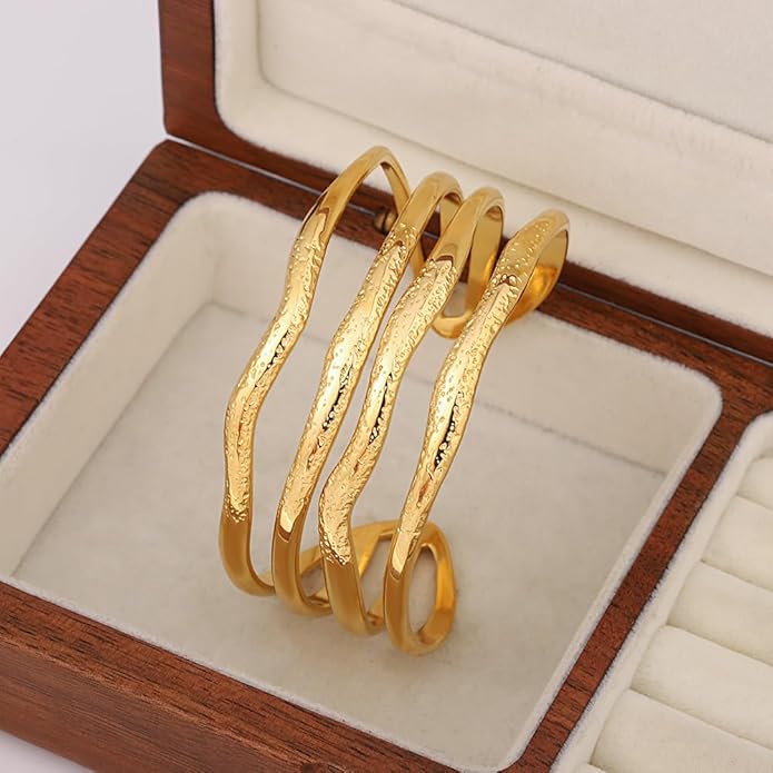 hotoo Gold Open Cuff Bangles Wide Woven Bracelets For Women Stainless Steel Stackable Jewelry For Xmas Birthday Gifts