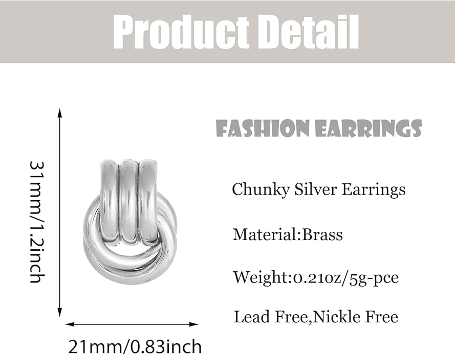 Gold/Silver Statement Geometric Earrings for Women Chunky Gold Knot Link Drop Dangle Earrings Trendy Jewelry Gift