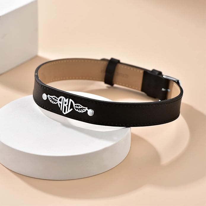 Custom4U Personalized Black Leather Choker Necklace with Picture/Name/Initials/Letters Charm,Custom Made Adjustable Choker Collar Gothic Punk Necklaces Jewelry Gifts for Women