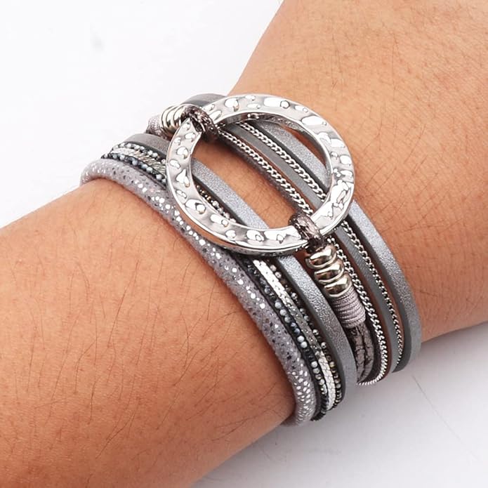 KSQS Tree of Life Leather Multi-Layer Wraps Bracelet,Boho Wide Buckle Wristband Bangle,Braided Cuff Bracelets for Women
