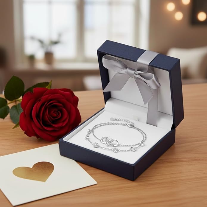 Prismata Infinity Birthstone Charm Link Bracelet 925 Sterling Silver Adjustable 12 Months Birthstone Infinity Bracelet Birthday Jewelry Gifts for Women Mom Her,with 7"+2" chain
