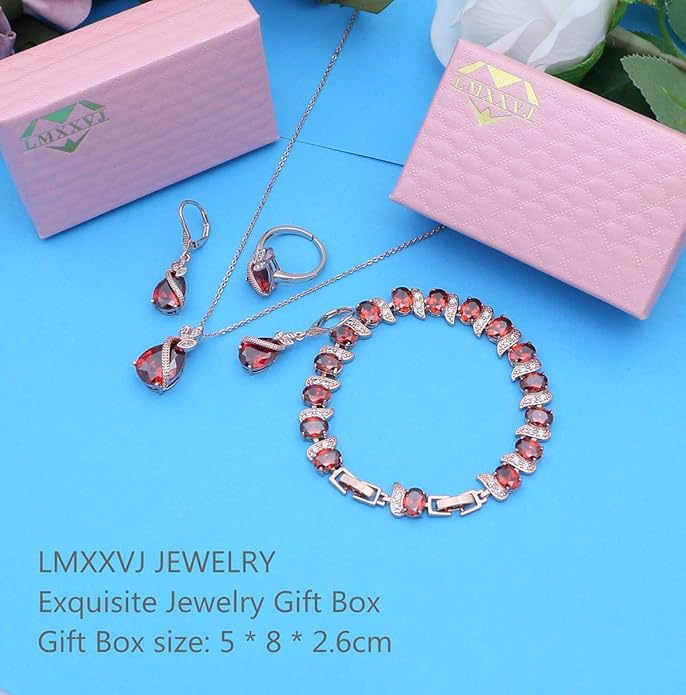 LMXXVJ Jewelry Set for Women,Teardrop Cubic Zirconia Necklace Earrings Adjustable Ring Bracelet Jewelry Set Formal Jewelry Gift
