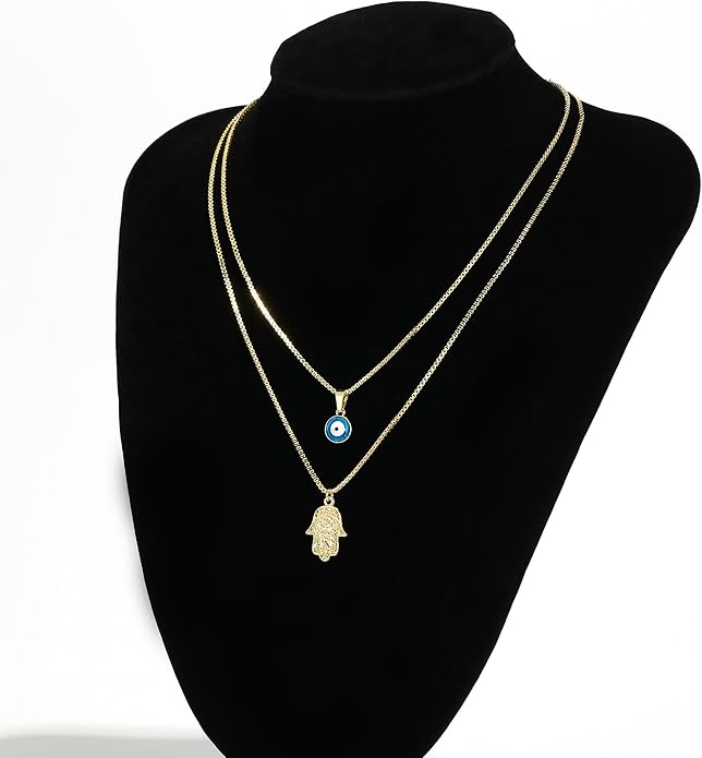 Evil Eye Necklace for Women 14K Gold Plated Delicate Necklaces Blue White CZ Diamond Pendant Necklace Cute Boho Tiny Evil Eye Lucky Protection Jewelry Gift for Women