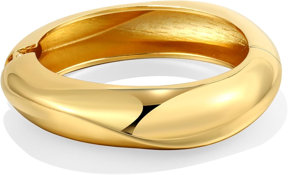 2Pcs Bangle Bracelets for Women Gold Arm Cuff 14k Gold Plated Chunky Gold Bangle Set Hinged Cuff Bracelets Trendy Arm Cuff Jewelry for Women