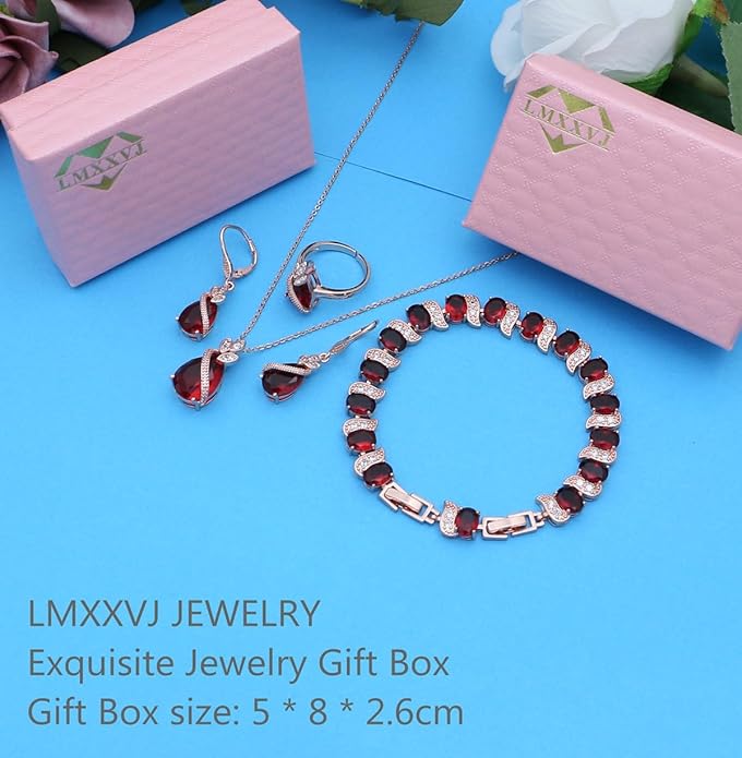 LMXXVJ Jewelry Set for Women,Teardrop Cubic Zirconia Necklace Earrings Adjustable Ring Bracelet Jewelry Set Formal Jewelry Gift