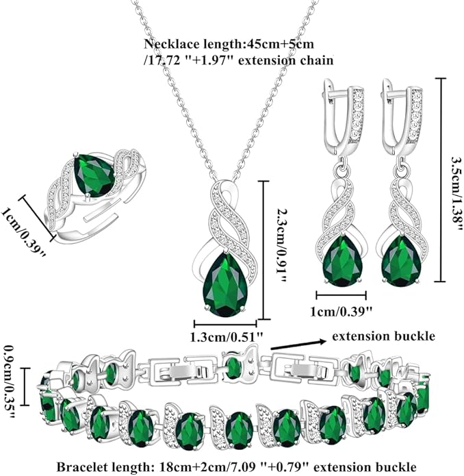 LMXXVJ Jewelry Set for Women,Teardrop Cubic Zirconia Necklace Earrings Adjustable Ring Bracelet Jewelry Set Formal Jewelry Gift