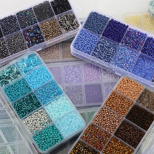Approx 5000pcs 12/0 Glass Seed Beads for Jewelry Making, 2mm Mix 10 Colors Tube Beads Glass Bugle Beads Waist Beads Kit for Bracelets Necklaces Earrings DIY Supplies (Purple) - color: Purple
