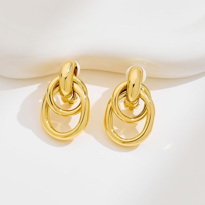 Clip on Earrings for Women 14K Gold Plated Geometric Knot Non Pierced Ear Clips Lightweight Trendy Hypoallergenic No Piercing Jewelry Gifts