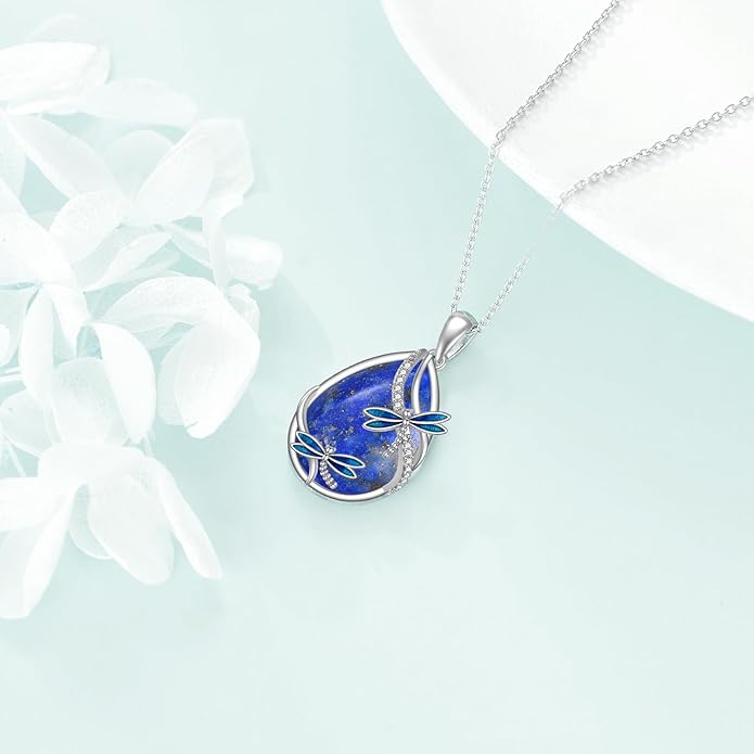 KQF Dragonfly/Butterlfy/Cat/Jellyfish/Bunny/Axolotl/Bee/Mermaid/Hummingbird/Elephant Necklace for Women Sterling Silver Moonstone Pendant Necklace Dragonfly Jewelry Gifts for Women