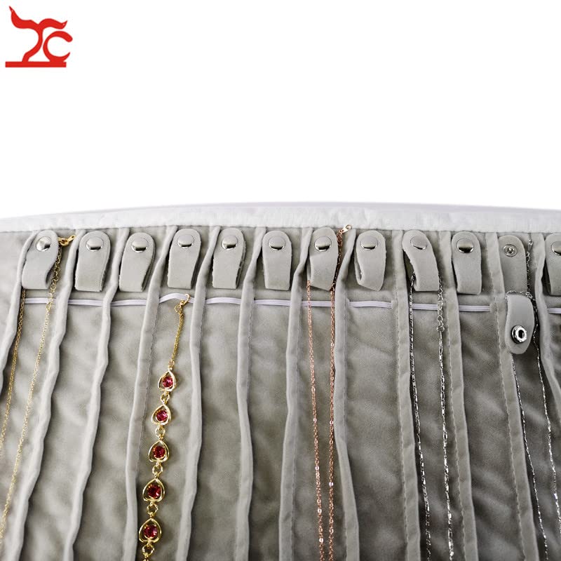 Portable Jewelry Roll Untangled Secure Necklace Travel Storage Bag Displays Holder 16 Chain (Black PU and gray velvet) - color: Black PU and gray velvet