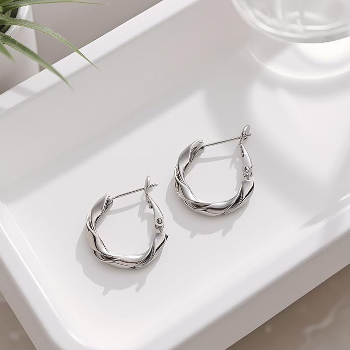 14k Gold Plated Hoop Earrings for Women, 925 Sterling Silver Posts Thick Twist Hypoallergenic Chunky Large Earrings 20mm 30mm 40mm 50mm