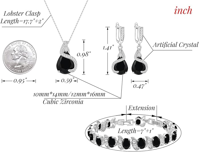 GZWHD Jewelry Set for Women Water Drop Cubic Zirconia Artificial Crystal Earrings Pendant Necklace Open Ring Tennis Bracelet Wedding Anniversary Birthday Engagement Gift for Bridesmaid Wife Girlfriend Friend