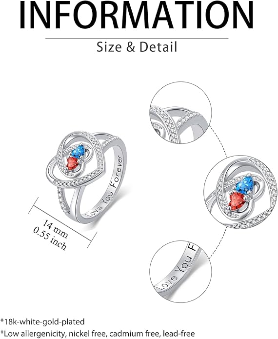 Valentine's Day Gifts for Women Birthstone Rings for Women Heart Statemet Engagement Eternity Wedding Promise Rings Jewelry Anniversary Christmas Valentine Mothers Day Birthday Gifts for Wife Her Girlfriend