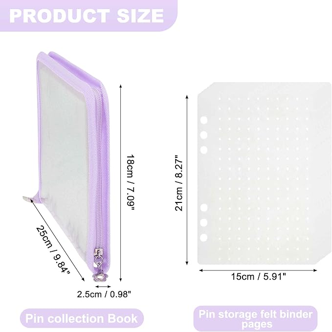 Pin Bag, Portable Pin Display Book, Ideal for Pins, Brooches Storage, Purple White