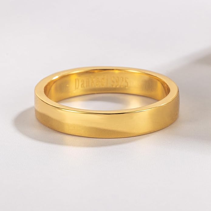 Dankadi Simple Fashion S925 Sterling Silver Ring Smooth Plain Dome Comfort Solid Silver Wedding Ring For Men & Women 3.5 mm 3-13# 24k Real Gold Plated Jewelry