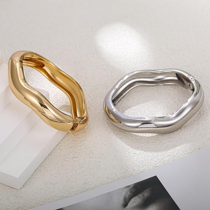Gold/Silver Cuff Bangle Bracelets For Women Chunky Waterdrop Twisted Hinged Bangle Bracelets Minimalist Arm Cuff Bracelet Jewelry Gifts