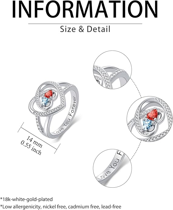 Valentine's Day Gifts for Women Birthstone Rings for Women Heart Statemet Engagement Eternity Wedding Promise Rings Jewelry Anniversary Christmas Valentine Mothers Day Birthday Gifts for Wife Her Girlfriend
