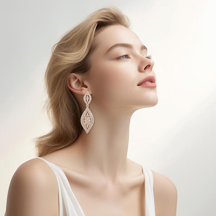 Elegant Rhinestone Dangle Earrings Crystal Wedding Bridal Long Dangling Drop Earrings Chandlier Earrings for Women Bridesmaid