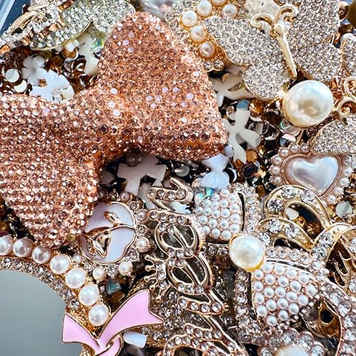 Champagne Gold Junk Case Charms Kit Junks Phones Cases 3D Pearl Butterflies Rhinestone Lips Bows Chain Bags Hearts Crowns Violins And Other Bedazzling Can Be Used In DIY Phone Case Designs