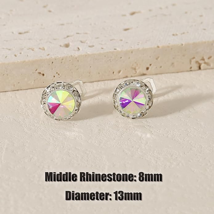 Clip on Dance Earrings for Women Crystal Halo Rhinestone Earrings for Competitions Performance Stage Wedding Party
