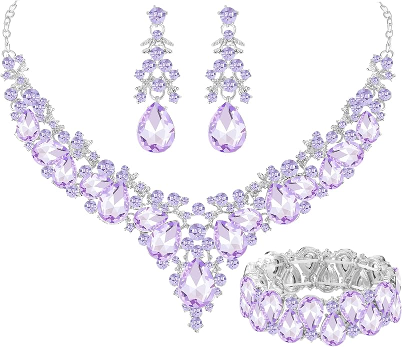 Elegant Bridal Wedding Jewelry Set for Women/Brides/Bridesmaids Teardrop Crystal Leaf Cluster Jewelry Set for Wedding Prom Party Bridal Bridesmaids Rhinestone Crystal Necklace Earrings Bracelet Set