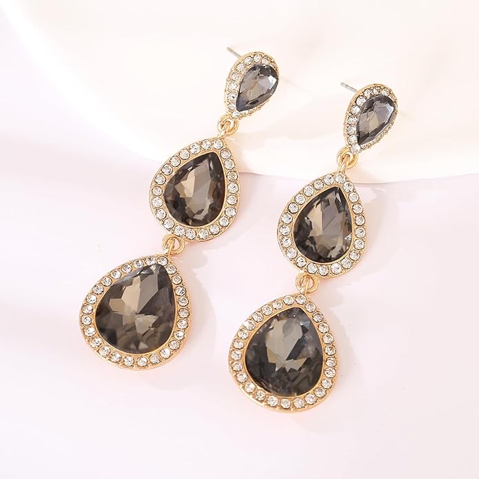 Vintage Rhinestone Teardrop Dangle Earrings Long Dangling Drop Earrings Crystal Chandelier Earrings for Women Wedding Bridal Prom